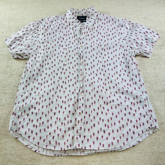Bonobos Men's SZ XL Slim Fit Graphic White Short Sleeve Button Down Shirt - Picture 1 of 9